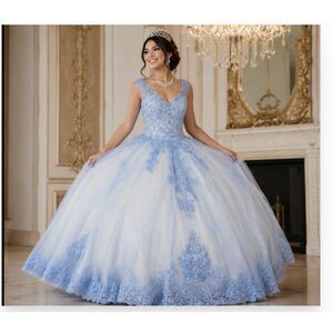 Morilee Madeline Light Blue Quinceanera bead BallGown Princess Lace Tulle Dress